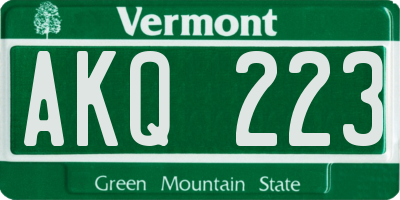 VT license plate AKQ223