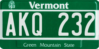 VT license plate AKQ232