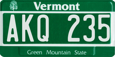 VT license plate AKQ235
