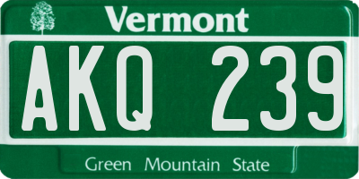 VT license plate AKQ239