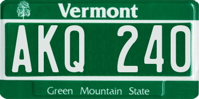 VT license plate AKQ240
