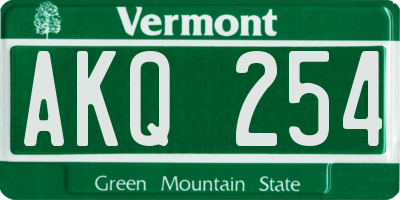 VT license plate AKQ254
