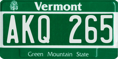 VT license plate AKQ265