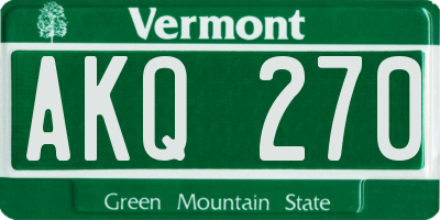 VT license plate AKQ270