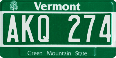 VT license plate AKQ274