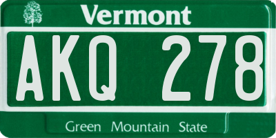 VT license plate AKQ278