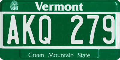 VT license plate AKQ279