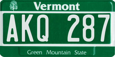 VT license plate AKQ287