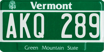VT license plate AKQ289