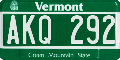 VT license plate AKQ292