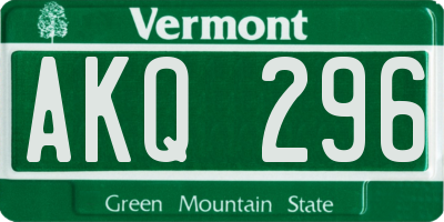 VT license plate AKQ296