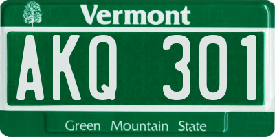 VT license plate AKQ301