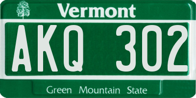 VT license plate AKQ302