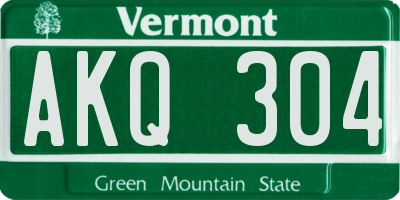 VT license plate AKQ304