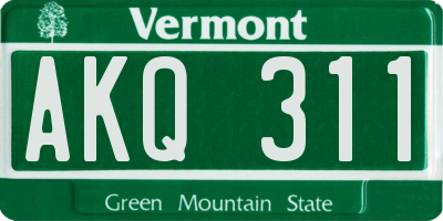 VT license plate AKQ311