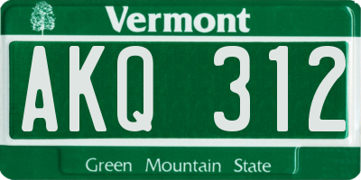 VT license plate AKQ312