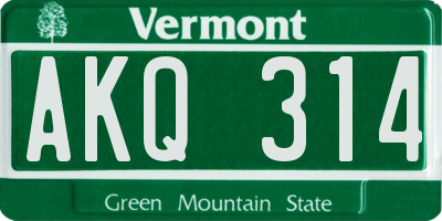 VT license plate AKQ314