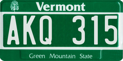 VT license plate AKQ315