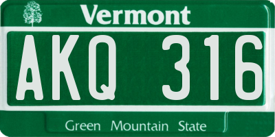 VT license plate AKQ316
