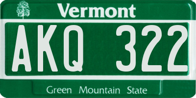VT license plate AKQ322