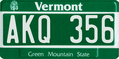 VT license plate AKQ356