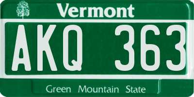 VT license plate AKQ363