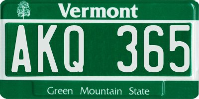 VT license plate AKQ365