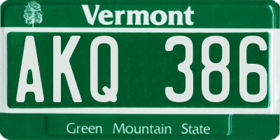 VT license plate AKQ386