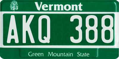 VT license plate AKQ388