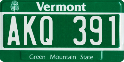 VT license plate AKQ391