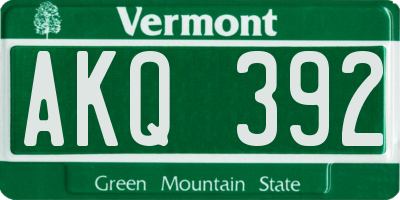VT license plate AKQ392
