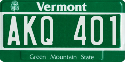 VT license plate AKQ401