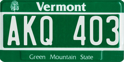 VT license plate AKQ403