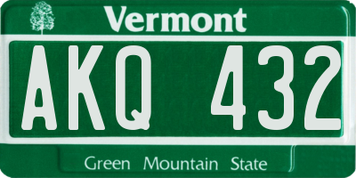 VT license plate AKQ432