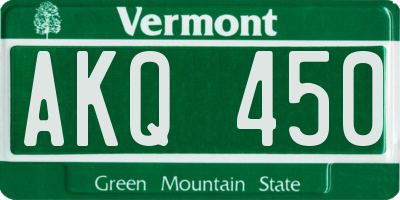 VT license plate AKQ450