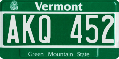 VT license plate AKQ452