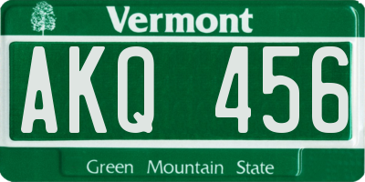 VT license plate AKQ456