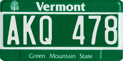 VT license plate AKQ478