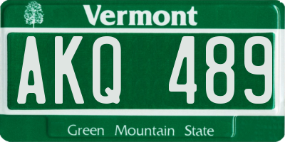 VT license plate AKQ489