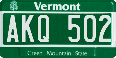 VT license plate AKQ502
