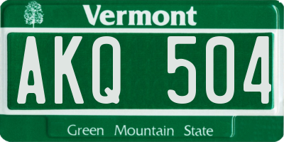 VT license plate AKQ504