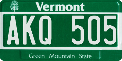 VT license plate AKQ505