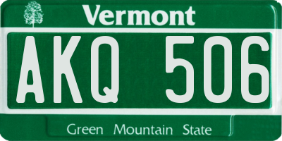 VT license plate AKQ506