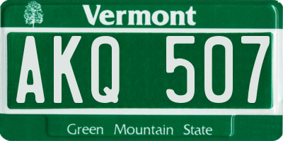 VT license plate AKQ507