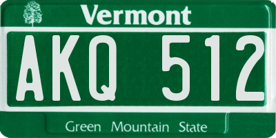 VT license plate AKQ512