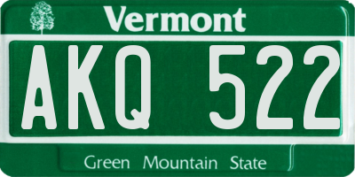 VT license plate AKQ522