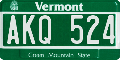 VT license plate AKQ524