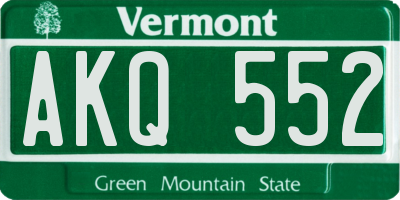 VT license plate AKQ552
