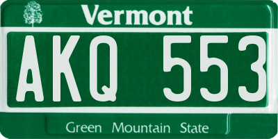VT license plate AKQ553