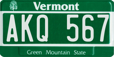 VT license plate AKQ567
